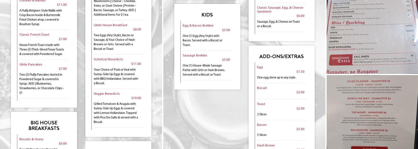 Gilde Brewery Menu