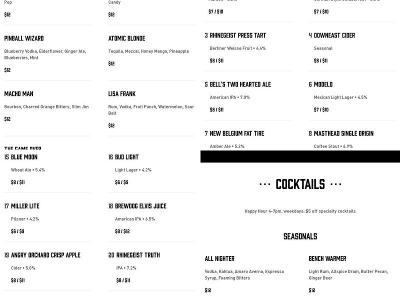 Pins Mechanical Co. Menu