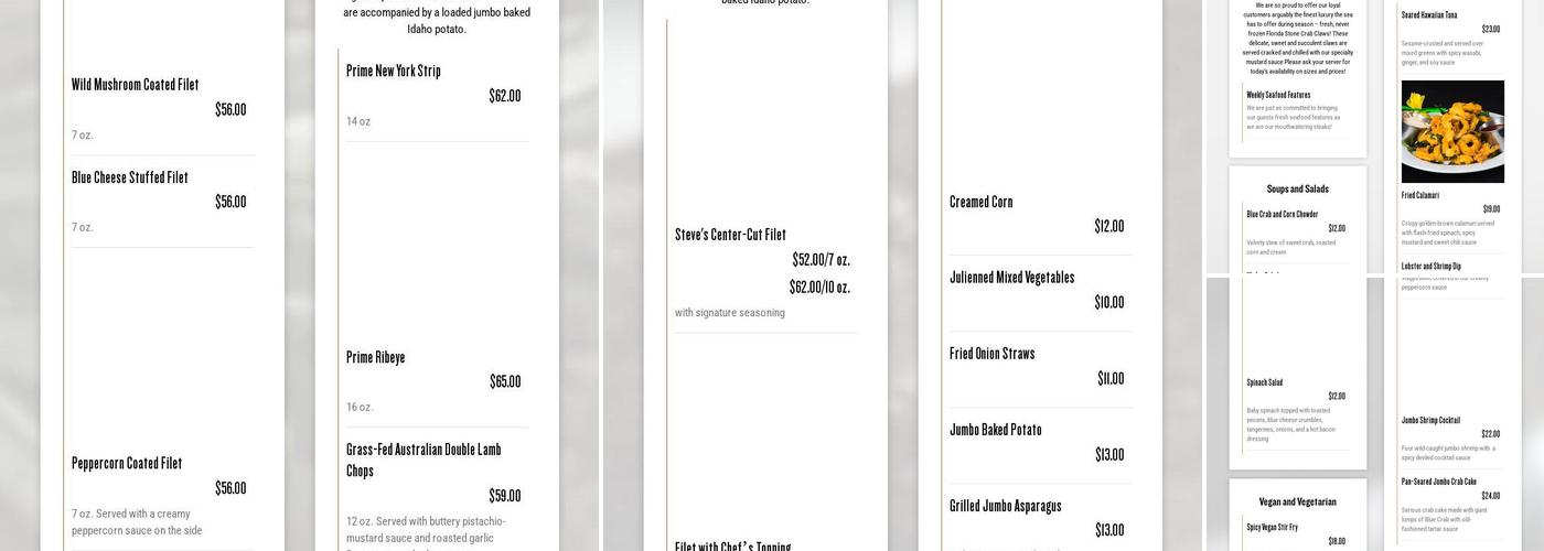 Steve Fields Steakhouse Menu