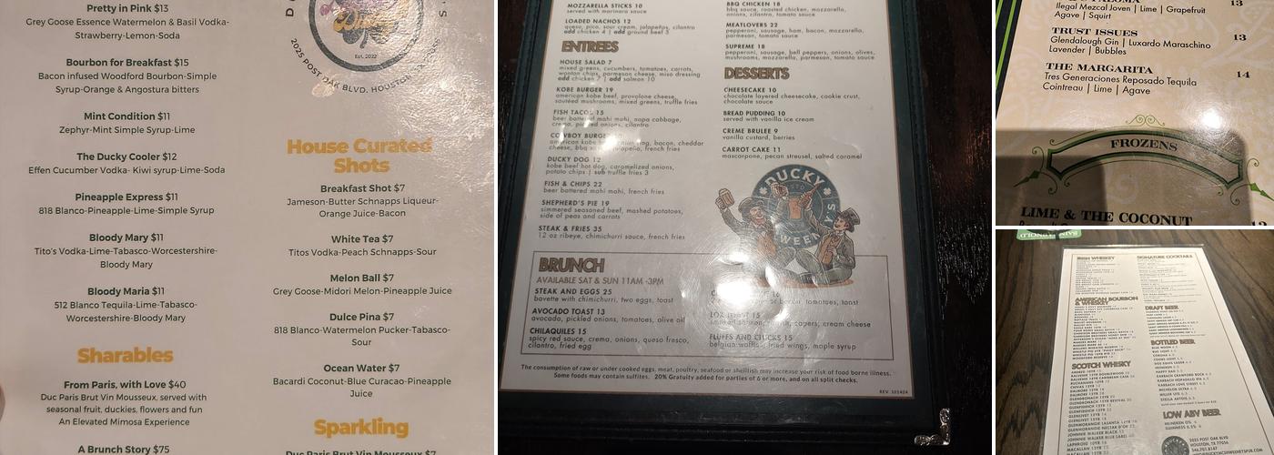 Ducky McShweeney’s Pub Menu