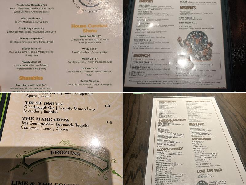 Ducky McShweeney’s Pub Menu