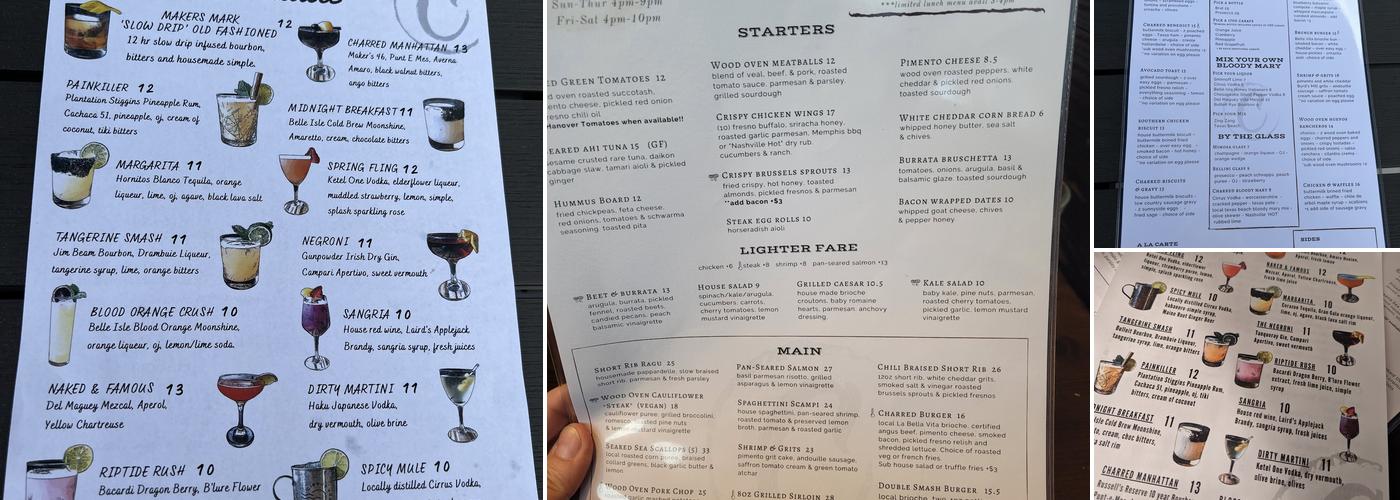 Charred Hanover Menu
