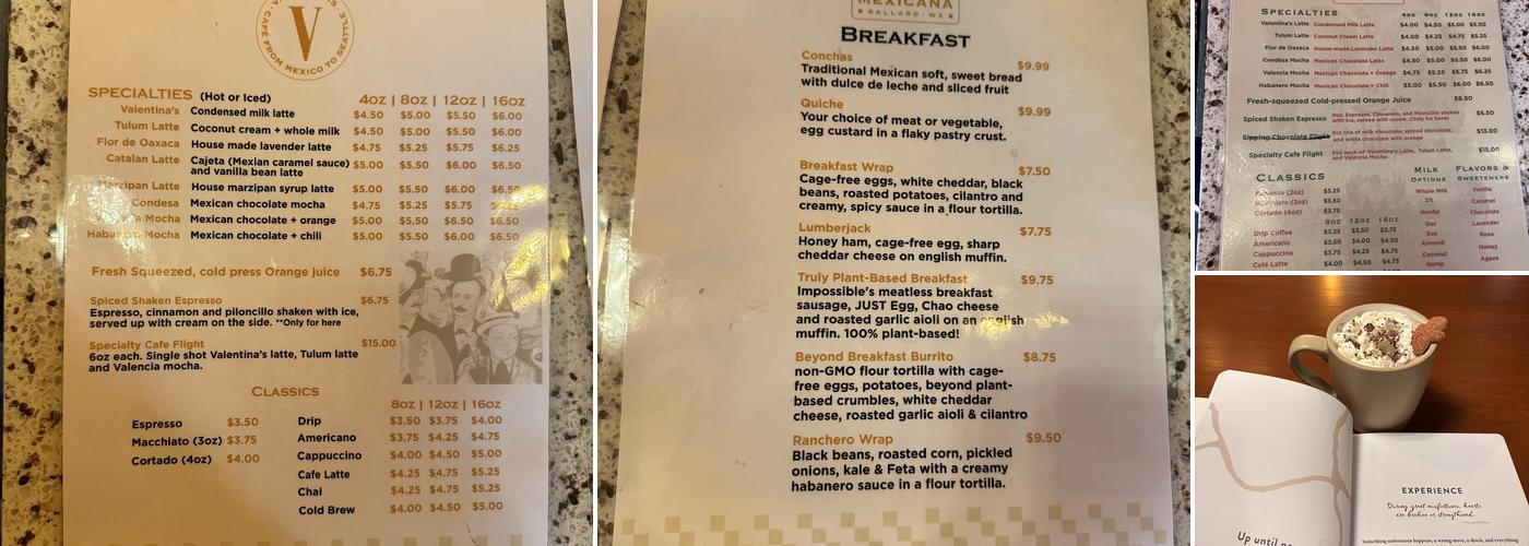 Valentinas Cafe Menu