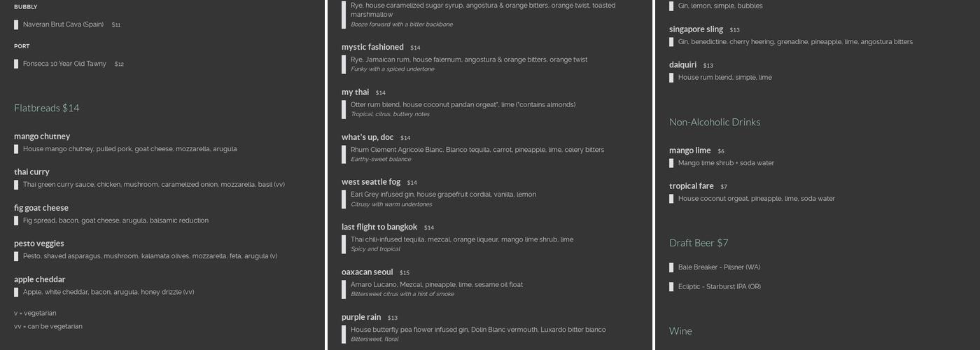 Otter on the Rocks Menu