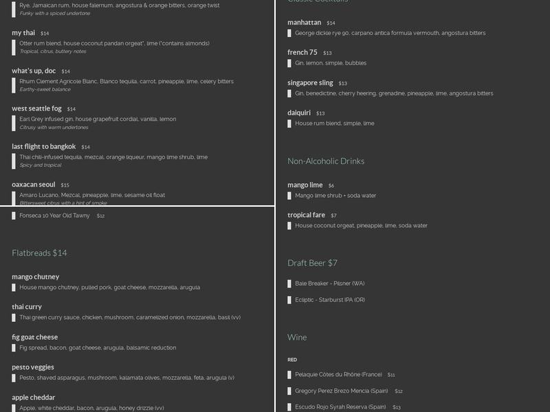 Otter on the Rocks Menu