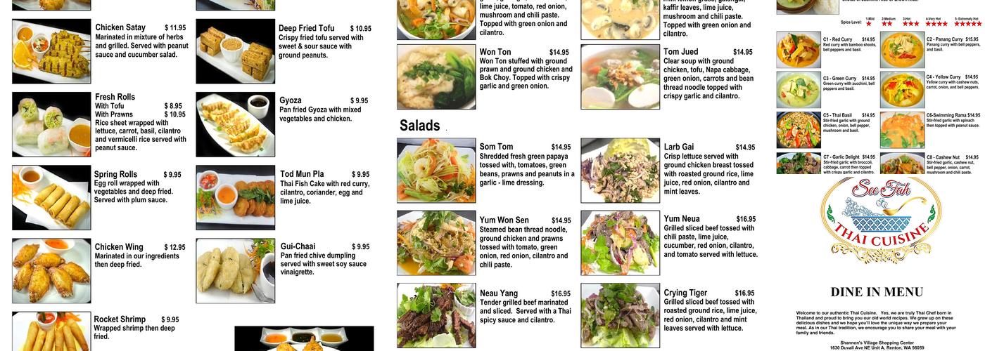 See Fah Thai Cuisine Menu