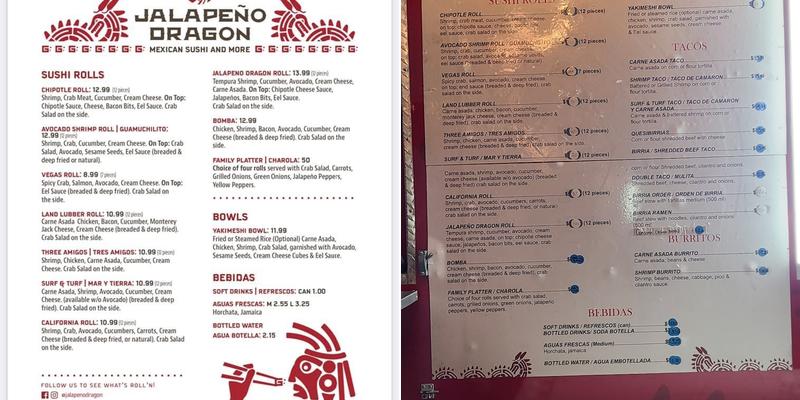 Jalapeño Dragon Menu