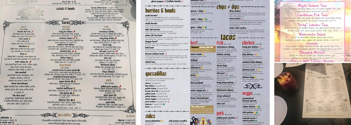 Dirty Taco + Tequila Patchogue Menu