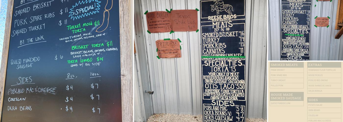 Reese Bros Barbecue Menu