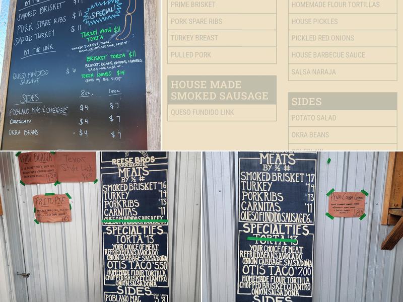 Reese Bros Barbecue Menu