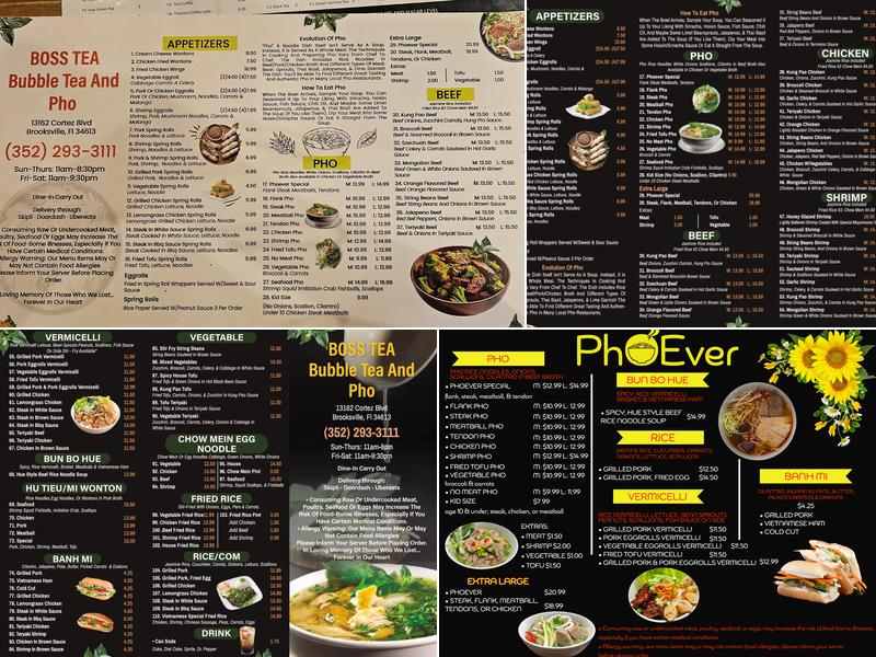 Boss Tea and pho Menu