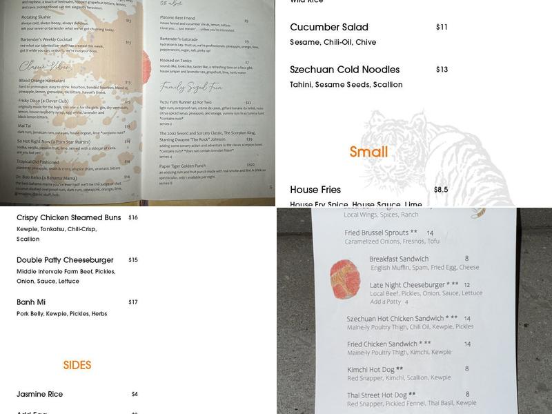 Paper Tiger Menu