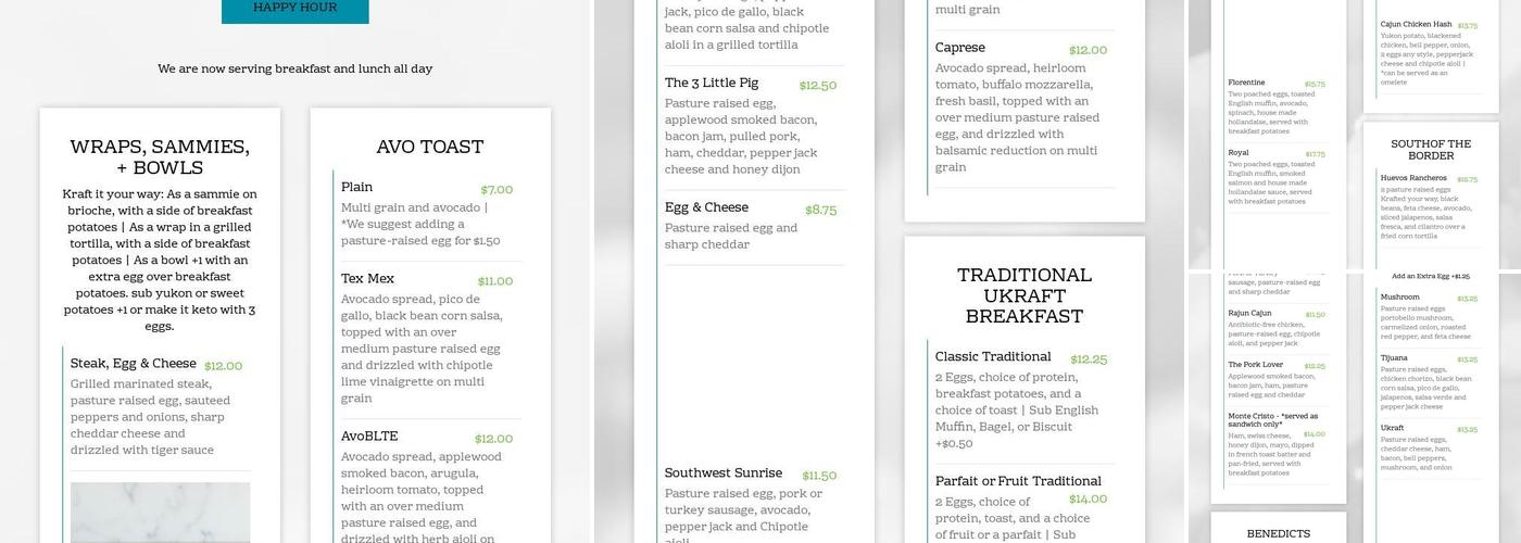 UKRAFT Brunch Cafe Menu