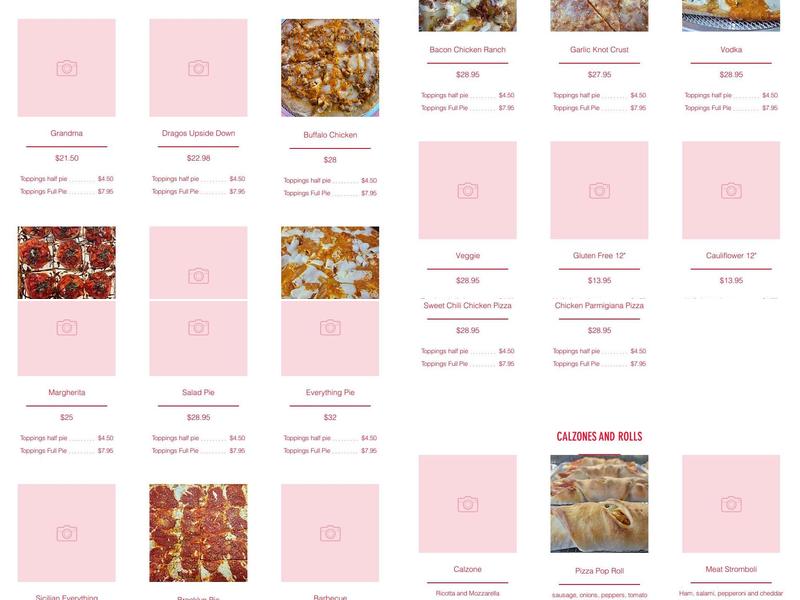 Dragos Pizza Menu