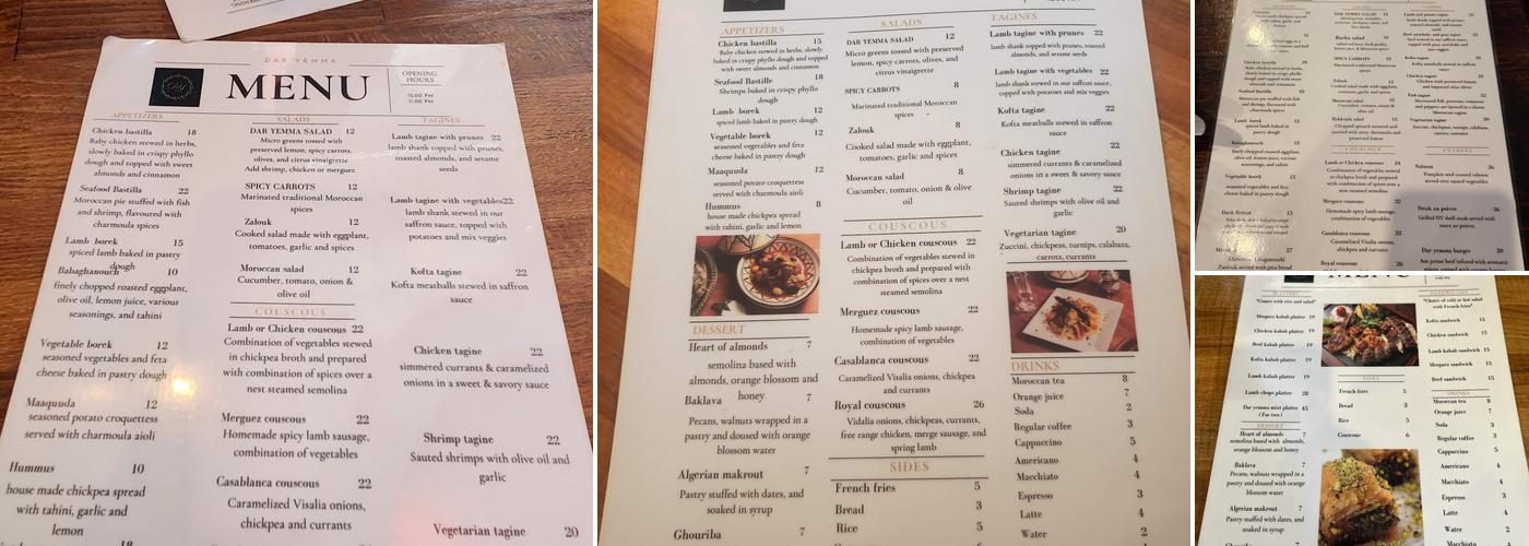 Dar Yemma Menu