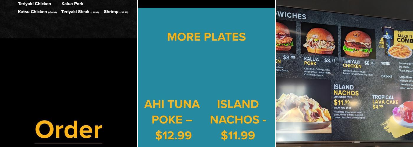 Kokonut Island Grill Logan Menu