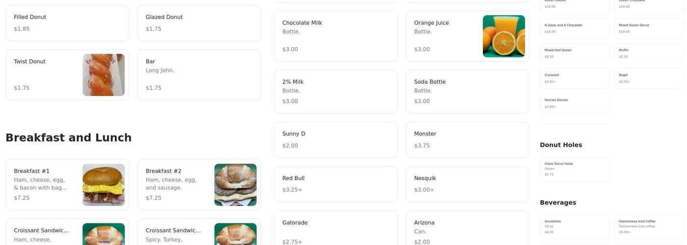 Eagle Donuts Menu