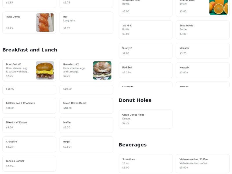 Eagle Donuts Menu