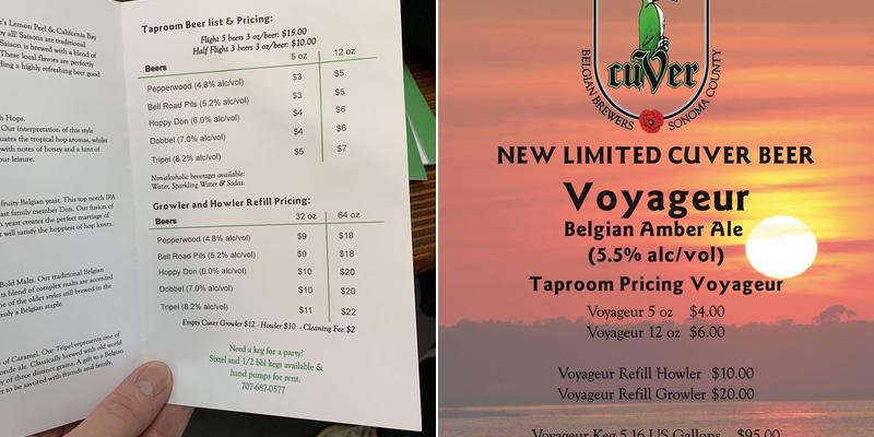 CUVER Belgian Brewers Menu
