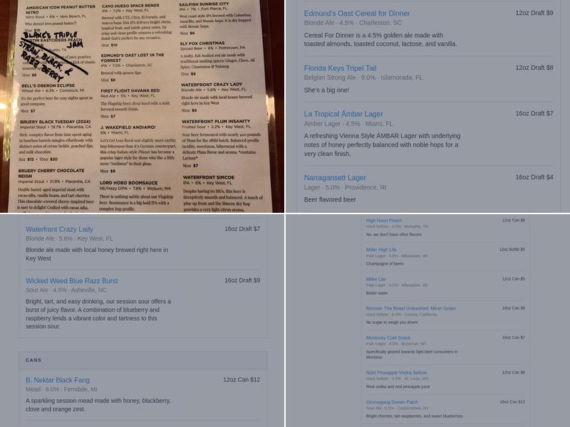 Bearded Lady Key West Menu