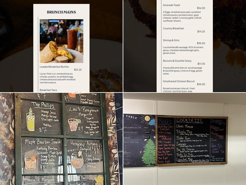 Clara B's Kitchen Table Menu