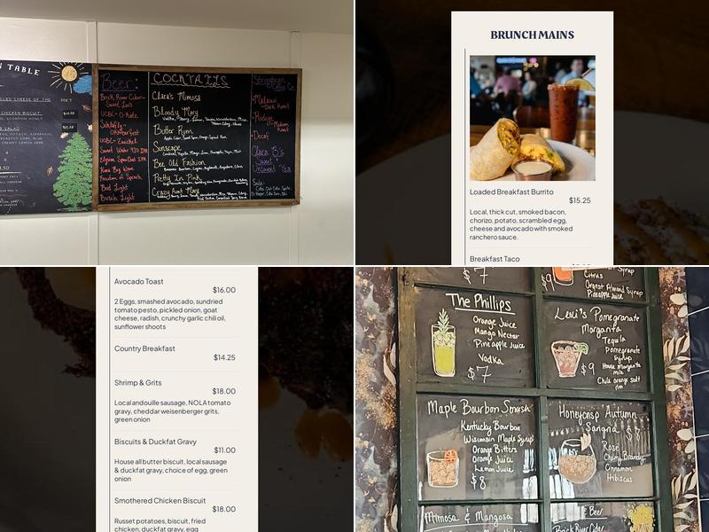 Clara B's Kitchen Table Menu