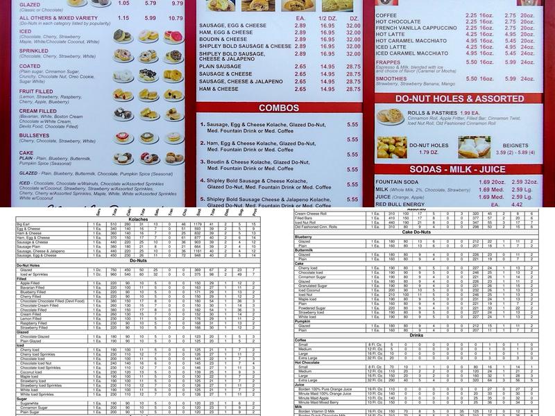 Shipley Do-nuts Menu