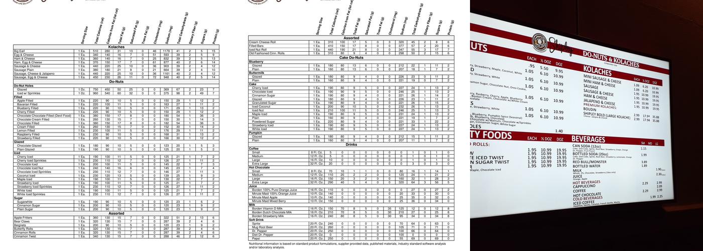Shipley Do-Nuts Menu
