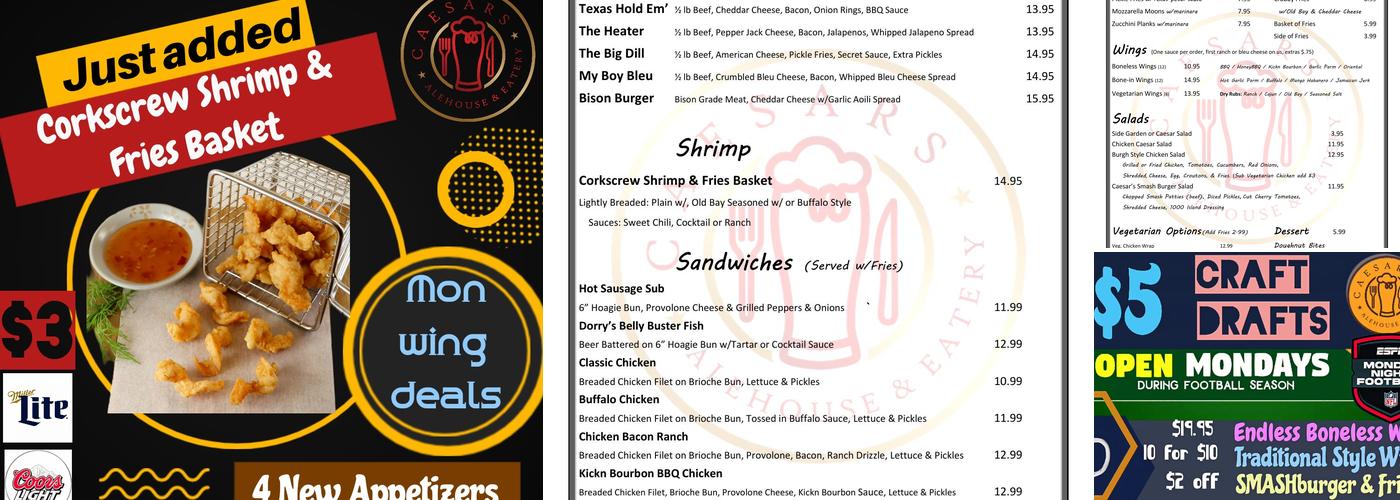 Caesars Alehouse & Eatery Menu