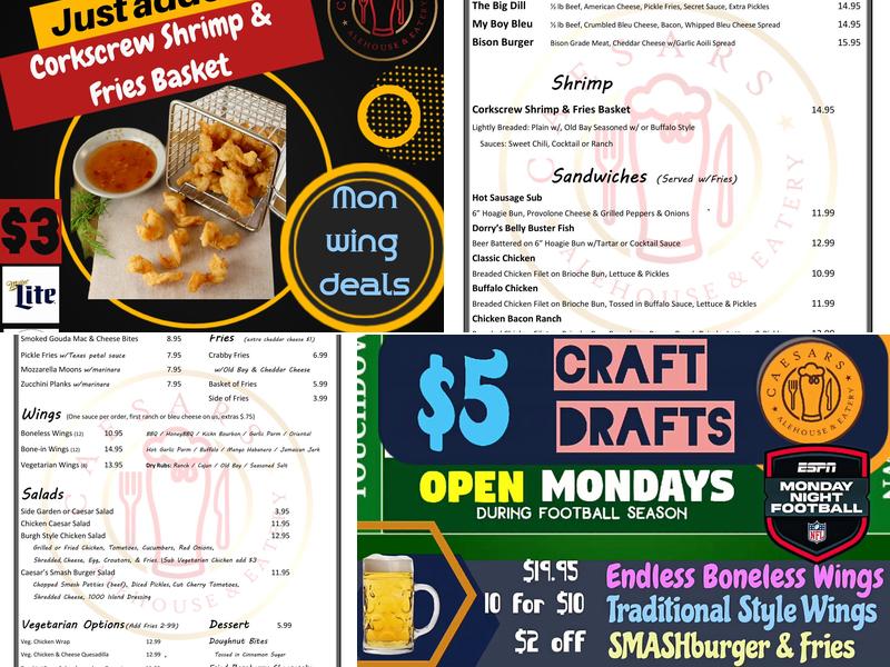 Caesars Alehouse & Eatery Menu
