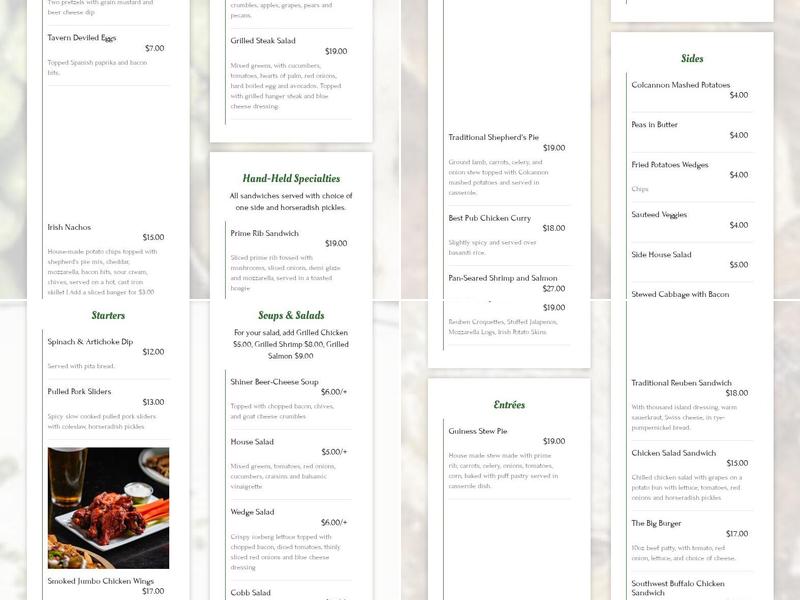 Gillespie's Tavern at the Shire Menu