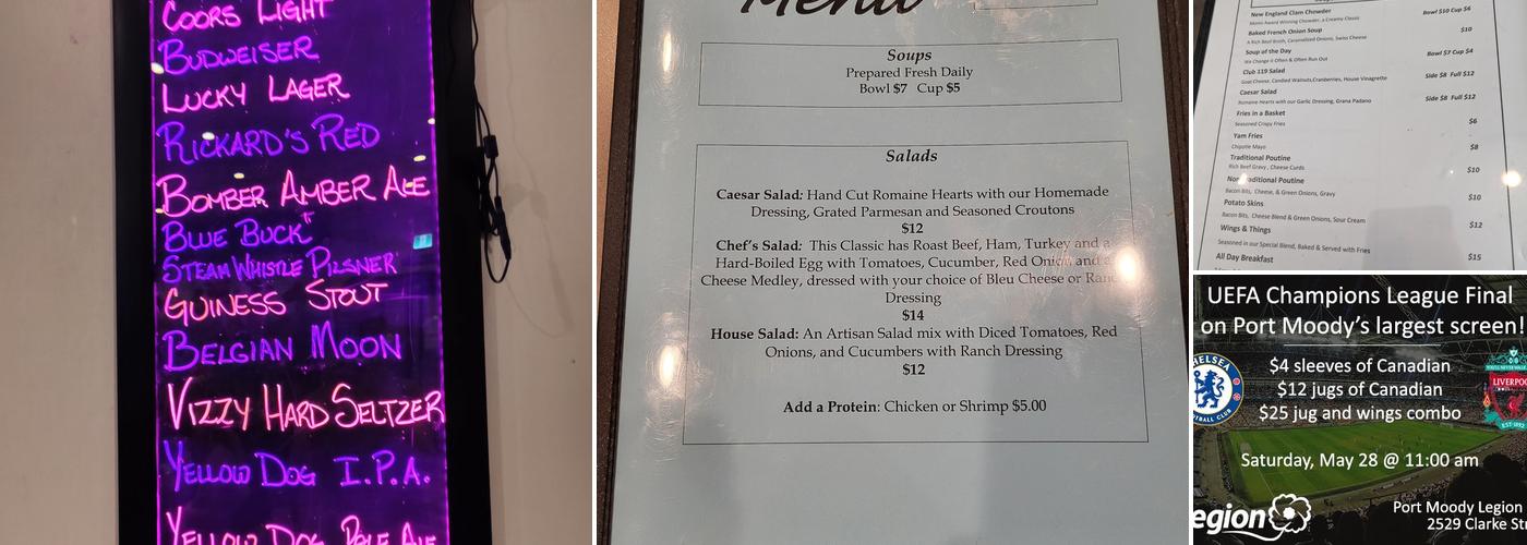 Port Moody Legion Club 119 Menu