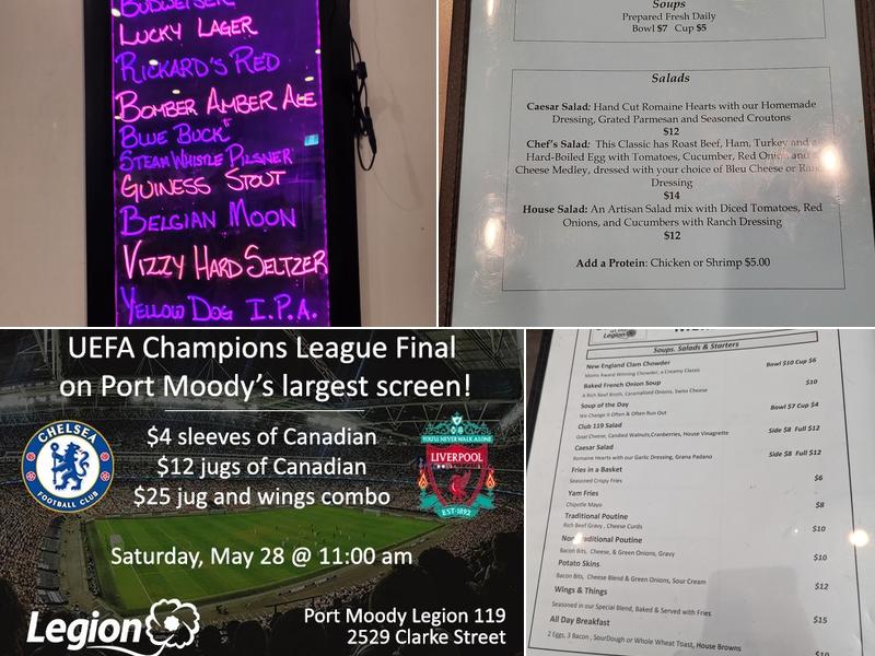 Port Moody Legion Club 119 Menu