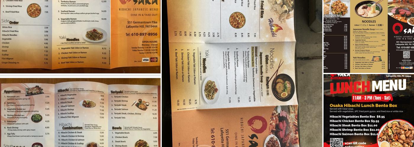 Osaka Hibachi Japanese Menu
