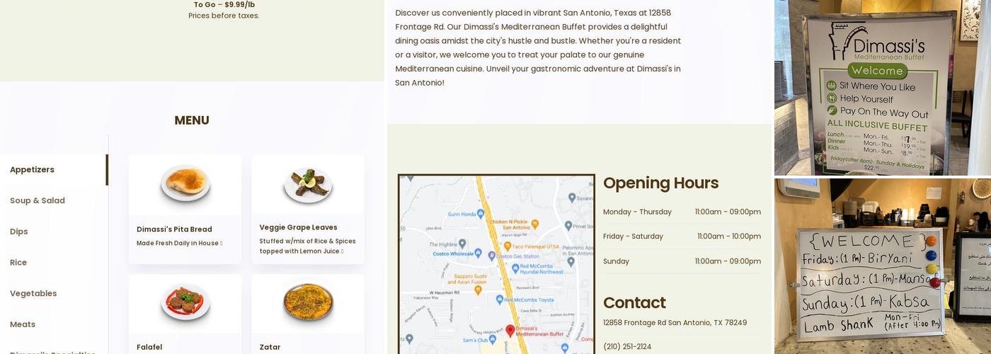 Dimassi's Mediterranean Buffet Menu