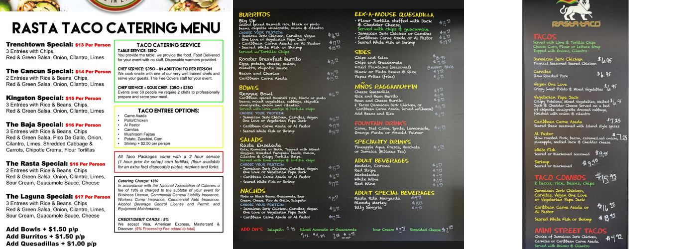 Rasta Taco Catering Menu