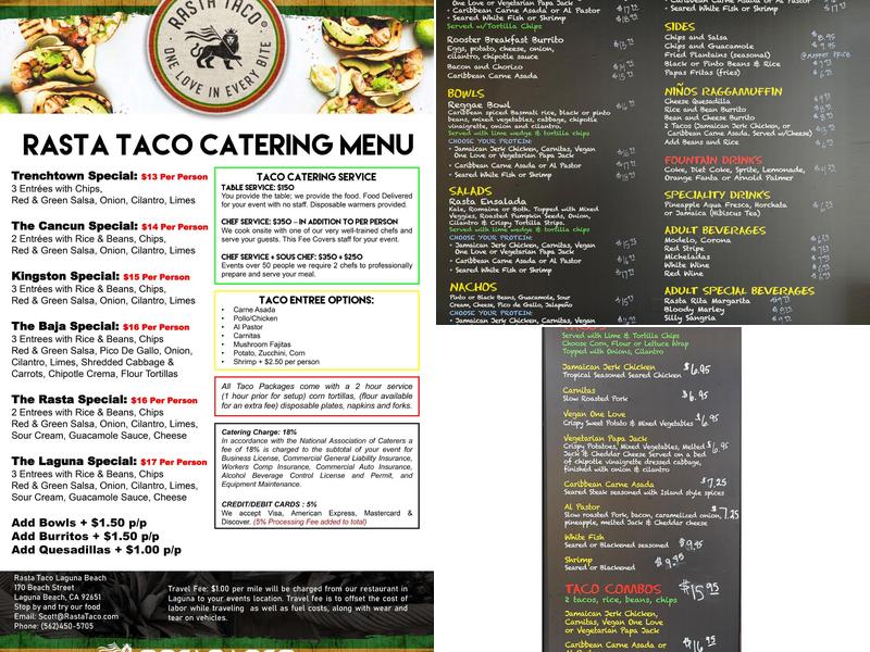 Rasta Taco Catering Menu