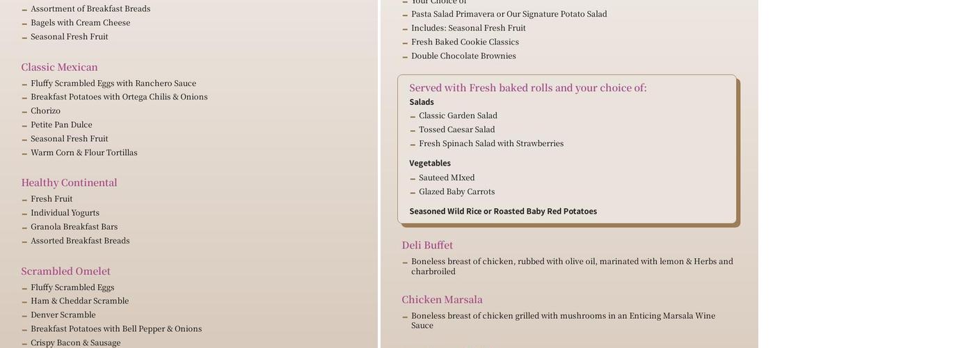 Azar Event Center Menu
