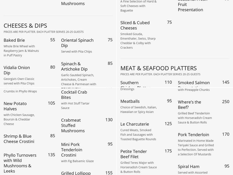 Alacarte Catering Menu