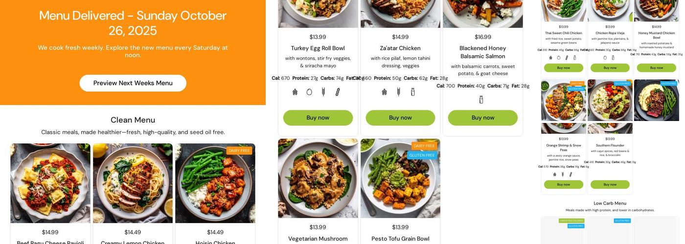 Healthy Fresh Meals Menu