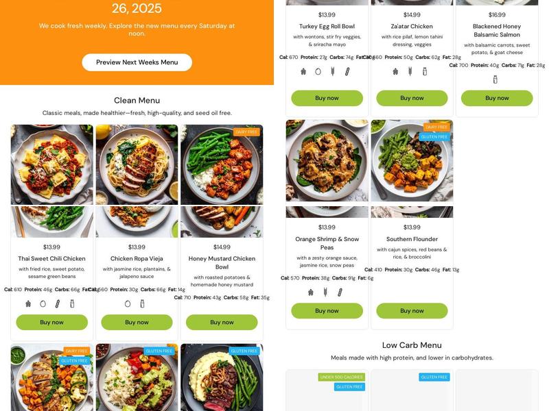 Healthy Fresh Meals Menu