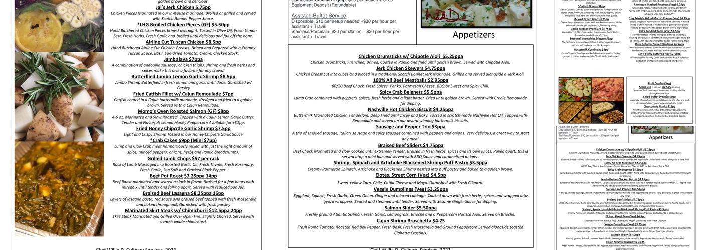 Chef Willie D. Menu