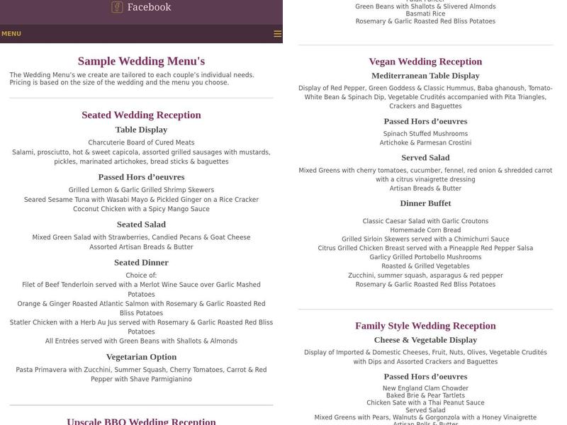 Bliss Caterers Menu