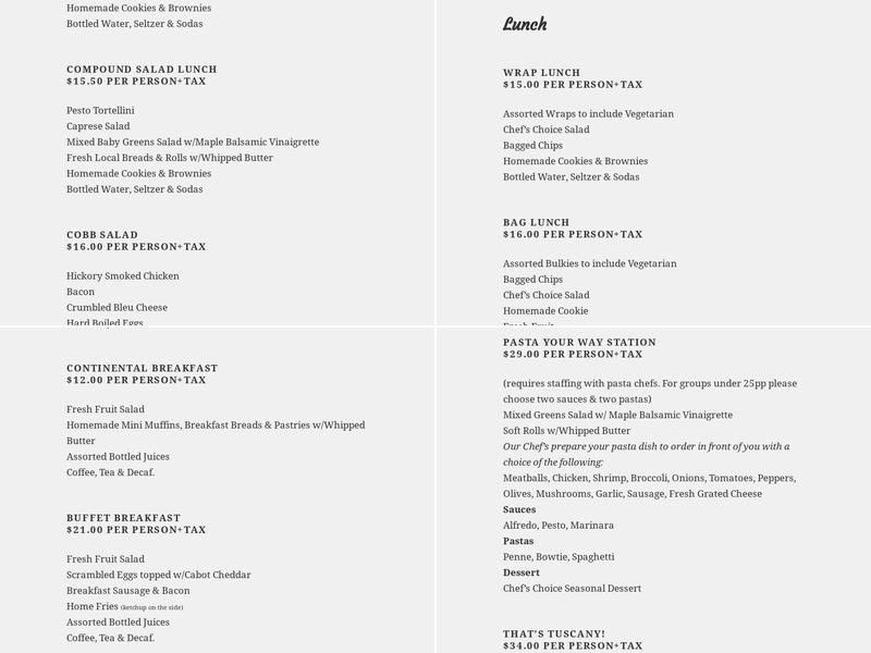 Maple Street Catering Menu