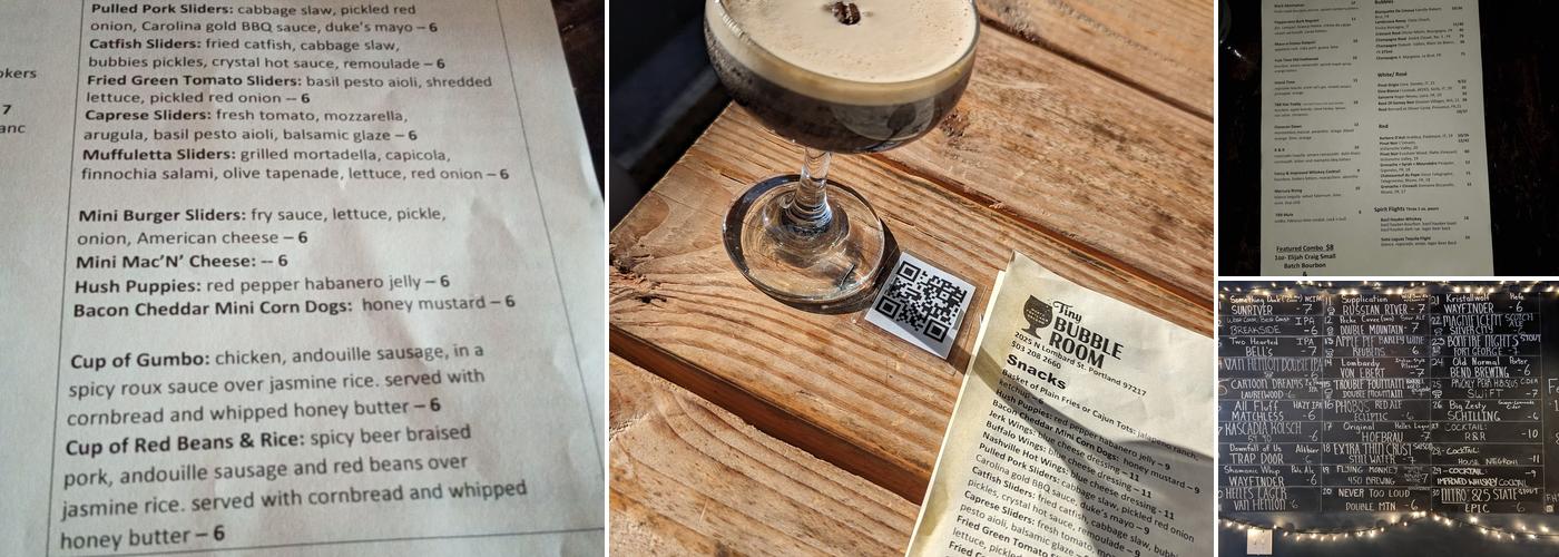 Tiny Bubble Room Menu