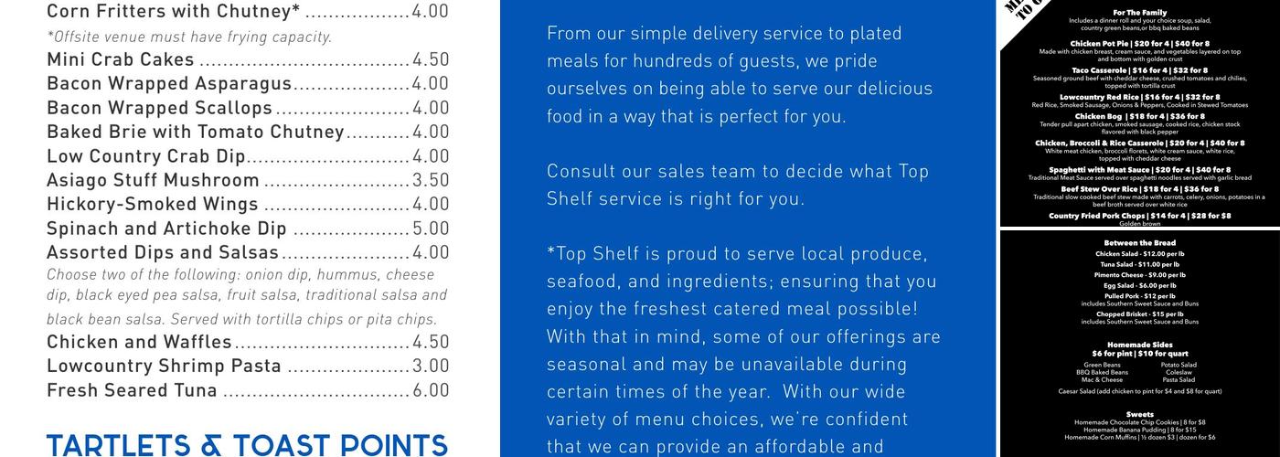 Top Shelf Catering & Beverage Company Menu