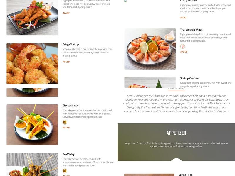 Koh Samui - Thai Kitchen Menu