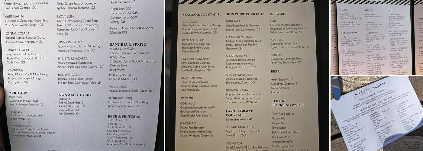 Harriet's Rooftop Menu