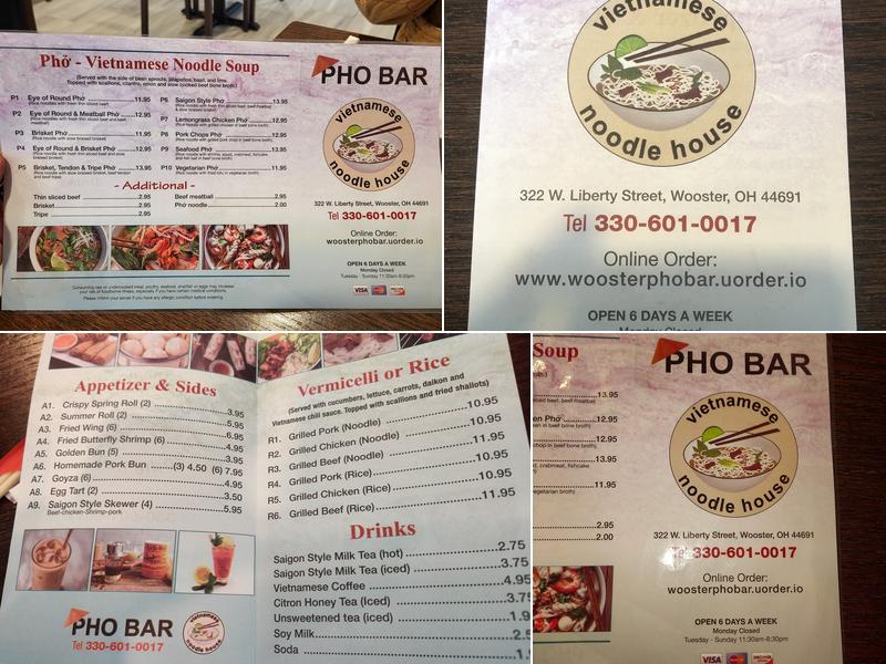 Pho Bar Menu