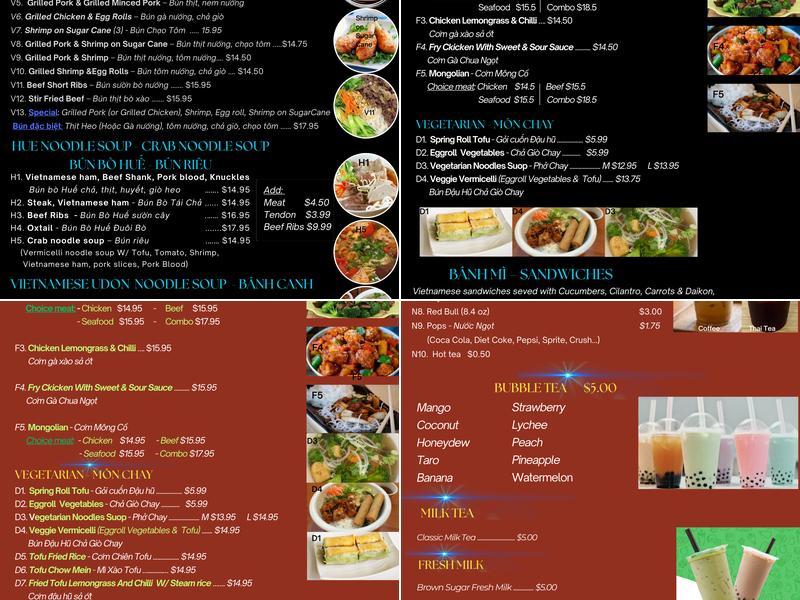 Pho My Chau 2 Restaurant Menu
